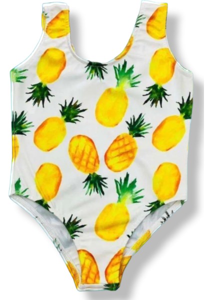 Kız Çocuk Ananas Tema Pembe Renk Askılı Mayo