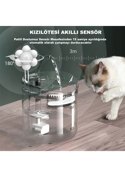 Daily Link Hareket Sensörlü Kedi Köpek Için Sessiz Şeffaf Otomatik Su Pınarı Çeşmesi Sebili