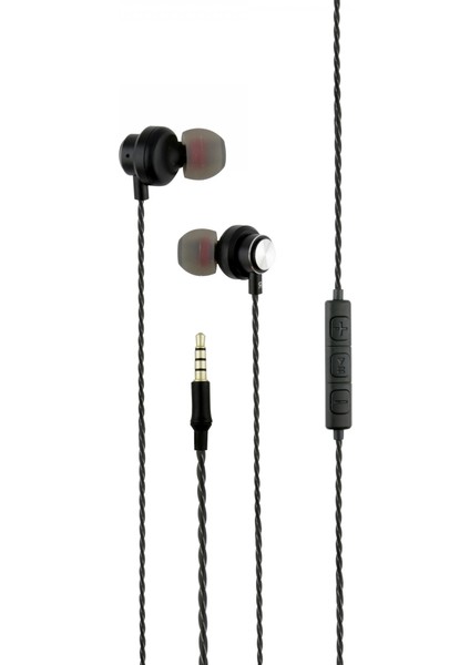 Jack Girişli Kulak Içi Siyah Renk Kablolu Kulaklık(Hd 95 Db Ses + Mikrofonlu + Medya Kontrol Tuşlar)