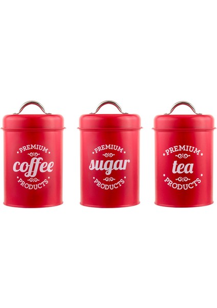 Mutfak Yiyecek Depolama Kutu Seti 3 Pc Kahve Çay Şeker Tenekeleri Kırmızı (Yurt Dışından)