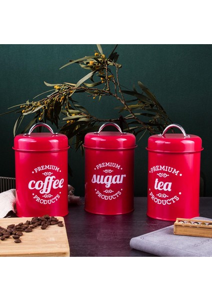 Mutfak Yiyecek Depolama Kutu Seti 3 Pc Kahve Çay Şeker Tenekeleri Kırmızı (Yurt Dışından)