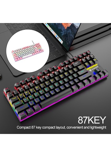 Rgb 87 Anahtar Oyun Gerçek Mekanik Klavye Kablolu 34.5X12X3.5Cm E (Yurt Dışından)