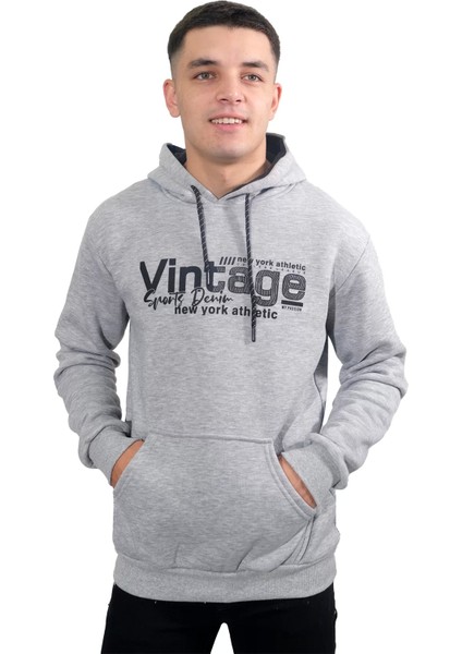 Erkek Gri Kapüşonlu SWEATSHIRT-216
