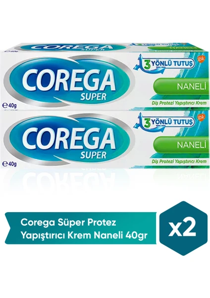 Süper Protez Yapıştırıcı Krem Naneli 40 gr x 2 Adet