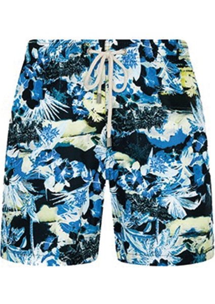 Bonesta Swimwear Shikoo Swimwear Siyah Mavi Çiçek Desenli Bağcıklı Şort Mayo