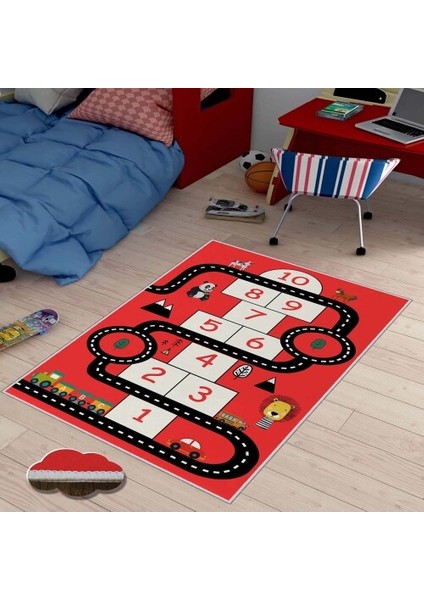 Dekoratif Kaymaz Taban Ince Leke Tutmaz Yıkanabilir Modern Eğlenceli Çocuk Halısı