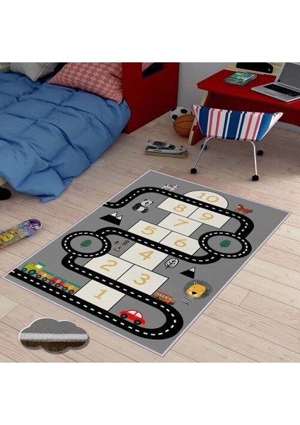 Dekoratif Kaymaz Taban Ince Leke Tutmaz Yıkanabilir Modern Eğlenceli Çocuk Halısı