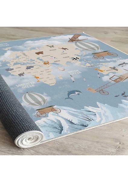 Dekoratif Pamuklu Dokuma Taban Ince Leke Tutmaz Yıkanabilir Modern Eğlenceli Çocuk Halısı fırsatları