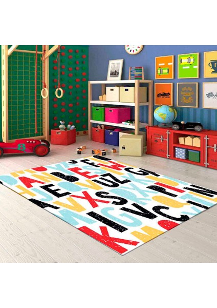 Dekoratif Kaymaz Taban Ince Leke Tutmaz Yıkanabilir Modern Eğlenceli Çocuk Halısı