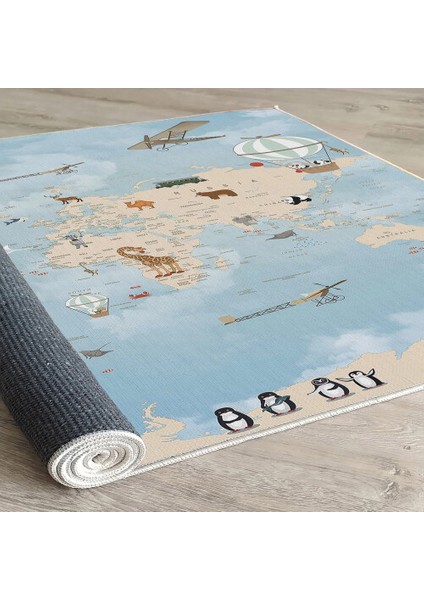 Dekoratif Pamuklu Dokuma Taban Ince Leke Tutmaz Yıkanabilir Modern Eğlenceli Çocuk Halısı fırsatları