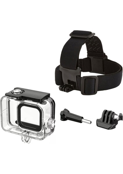 GO209 Gopro Hero 13 Hero 12 Hero 11 Hero 10 Hero 9 Black Uyumlu 60 Metre Su Geçirmez Koruyucu Muhafaza GP24 Kafa Bandı 4 Parça Set