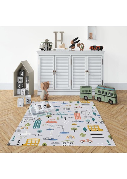 Dekoratif Pamuklu Dokuma Taban Ince Leke Tutmaz Yıkanabilir Modern Eğlenceli Çocuk Halısı