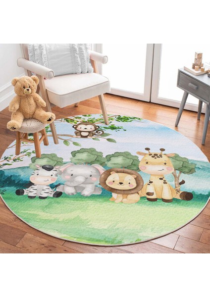 Dekoratif Pamuklu Dokuma Taban Ince Leke Tutmaz Yıkanabilir Modern Eğlenceli Çocuk Halısı