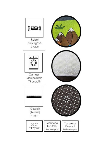 Dekoratif Kaymaz Taban Ince Leke Tutmaz Yıkanabilir Modern Eğlenceli Çocuk Halısı fırsatları