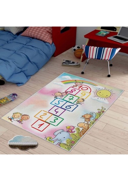 Dekoratif Kaymaz Taban Ince Leke Tutmaz Yıkanabilir Modern Eğlenceli Çocuk Halısı