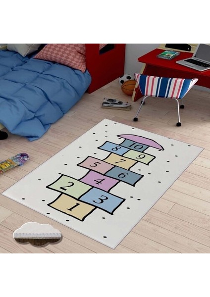 Dekoratif Kaymaz Taban Ince Leke Tutmaz Yıkanabilir Modern Eğlenceli Çocuk Halısı