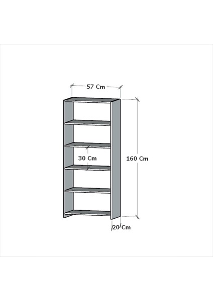 5 Raflı Kitaplık Beyaz