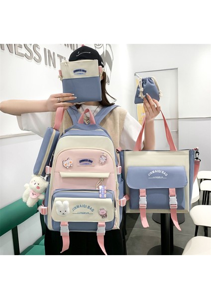 Estetik Sevimli Sırt Çantası Okul Malzemeleri 5 Adet Set Sevimli Kawaii Sırt Çantası Genç Kızlar Için Sırt Çantası Sevimli Estetik Sırt Çantası (Yurt Dışından)