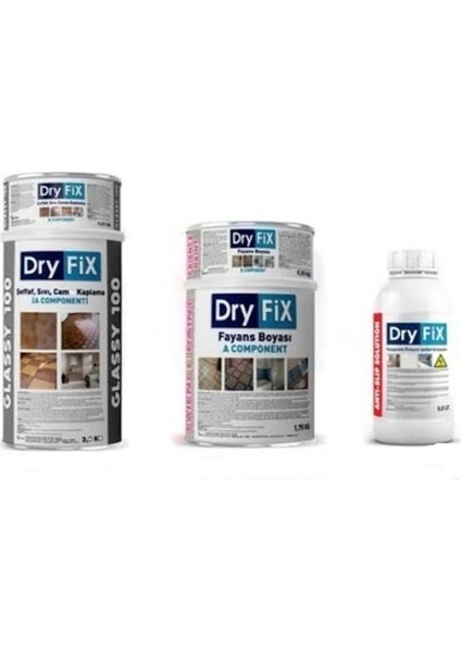 Meteor Dryfix Fayans Boyası Beyaz 1 Kg+ Dryfix Sıvı Cam 0,8 Kg-Kayganlık Önleyici 0.5lt (Set)