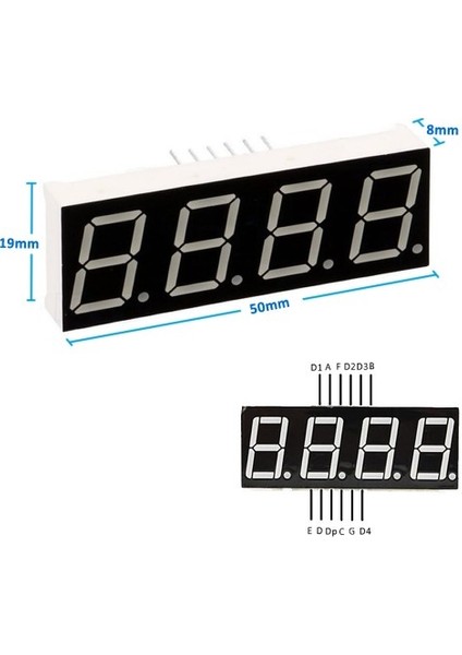 Roba 0.56" 4 Hane 7 Segment LED Ekran Kırmızı Ortak Katot 14MM 4 Digit Dijital Display Alfanümerik