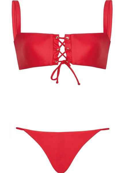 Kuşgözlü Straplez Kırmızı Bikini Takımı modelleri