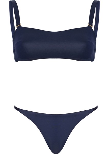 Straplez Lacivert Bikini Takımı