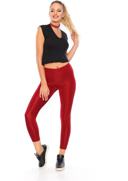 Toparlayıcı Yüksek Bel Parlak Disko Tayt - Bordo fırsatları