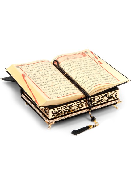 Kadife Kaplı Sandıklı Kuranı Kerim Seti Siyah
