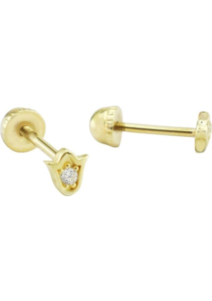 Lale Figürlü Tragus Piercing Altın Küpe KPA.158