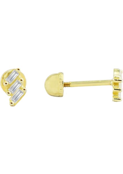 Baget Üç Taşlı Tragus Piercing Altın Küpe KPA.164