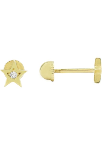 Tek Taşlı Yıldız Tragus Piercing Altın Küpe KPA.167