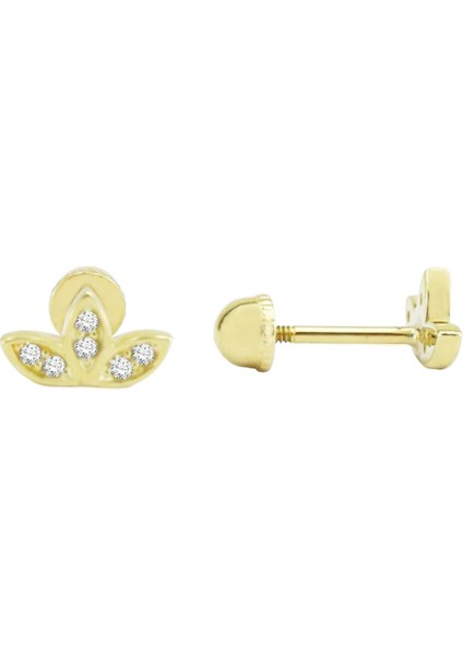 Taşlı Yaprak Tragus Piercing Altın Küpe KPA.175