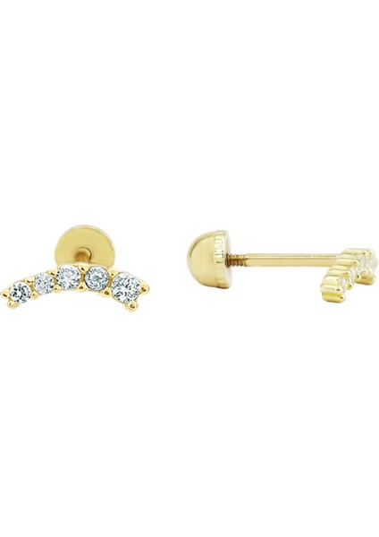 Taşlı Kare Tragus Piercing Altın Küpe KPA.181