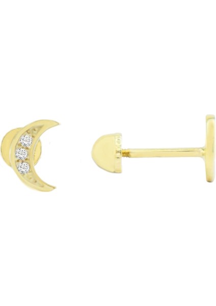 Taşlı Ay Figürlü Tragus Piercing Altın Küpe KPA.186
