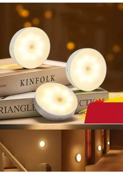 3 Adet Koridor ve Merdiven Için Şarjlı Hareket Sensörlü Mıknatıslı 6 LED Günışığı Aydınlatma