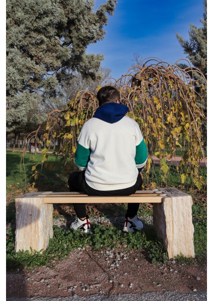 Collection Unisex Beyaz Oversize Baskılı Kapüşonlu Sweatshirt