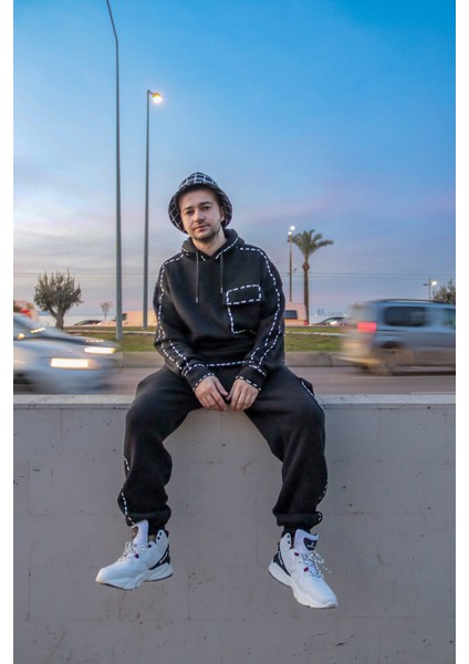 Collection Unisex Siyah Oversize Baskılı Eşorfman Altı Jogger