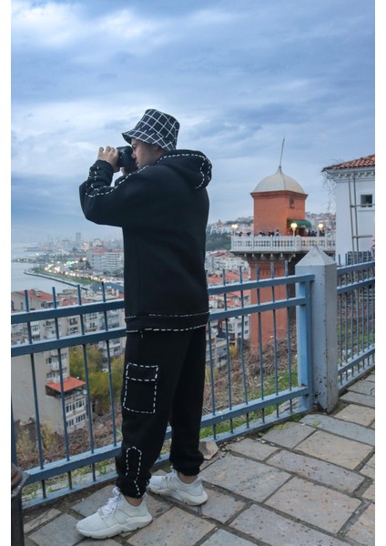 Collection Unisex Siyah Oversize Baskılı Eşorfman Altı Jogger
