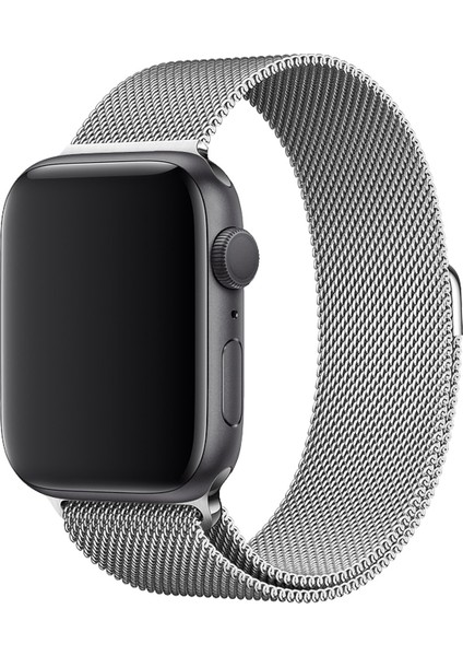 Apple Watch Ultra 49 mm Uyumlu Çelik Örgü Hasır Milano Loop Mıknatıslı Kordon - Gümüş