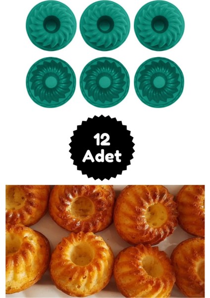 Yeşil 12'li Silikon Mini Kek Kalıbı - Muffin Kalıbı 12 Adet Göbekli Kek Kalıbı Göbekli Mini Kek Kalıbı 12LI Yeşil