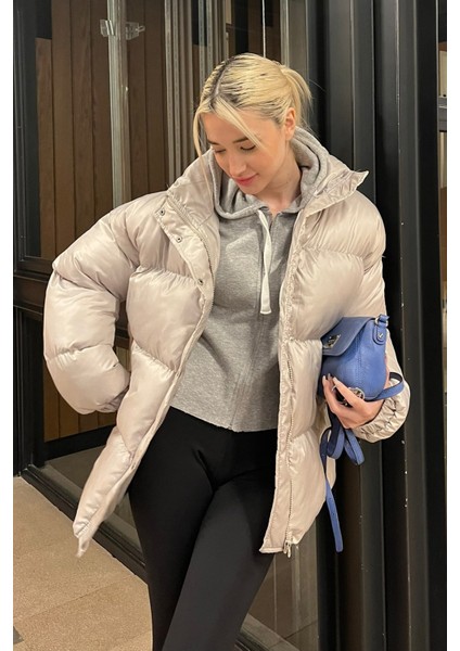 Gri Basic Oversize Kadın Şişme Mont MG1582 fiyatları