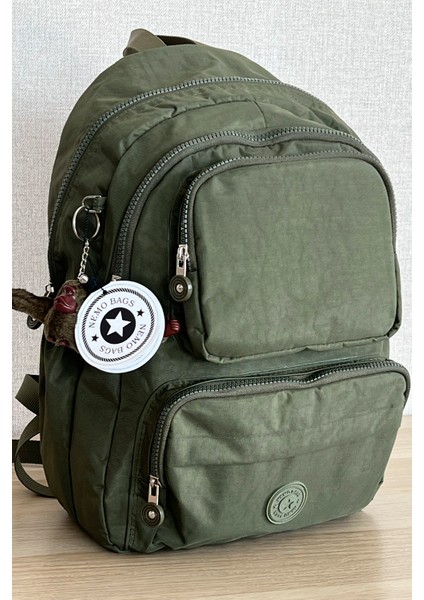 Haki Orta Boy Sırt Çantası Okul Çantası Laptop ve Seyahat Çantası Su Geçirmez Spor Çantası 40X30X15cm