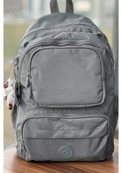 GRİ Sırt Çantası Okul Çantası Laptop ve Seyahat Çantası Su Geçirmez Spor Çantası 40X30X15cm