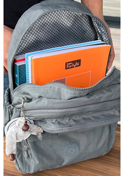 GRİ Sırt Çantası Okul Çantası Laptop ve Seyahat Çantası Su Geçirmez Spor Çantası 40X30X15cm