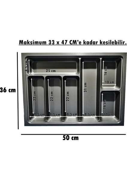 36x50 Çekmece Içi Antrasit Kaşıklık Ücretsiz Kesim (33x47 Cm'e Kadar Kesilebilir)