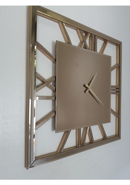 Ayna Denizi Time Golden Model Bronz Renk 70 Cm x 70 Cm Dekoratif Aynalı Duvar Saati