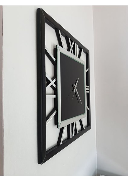 Ayna Denizi Time Silver Black Model Gümüş Siyah Renk 70 Cm x 70 Cm Dekoratif Aynalı Duvar Saati