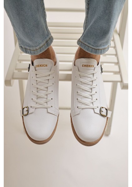 CH191 Ckt Side Buckle Erkek Ayakkabı Beyaz