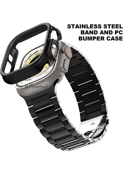 Apple Watch Ultra 49MM Uyumlu Kayış Metal Baklalı Kordon Paslanmaz Çelik Ultra Lüx Kasalı Kordon 2in1 Set Şeffaf Kasa Koruyucu fiyatları