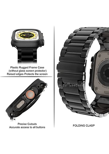 Apple Watch Ultra 49MM Uyumlu Kayış Metal Baklalı Kordon Paslanmaz Çelik Ultra Lüx Kasalı Kordon 2in1 Set Şeffaf Kasa Koruyucu modelleri